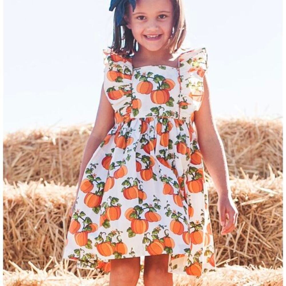 Eleanor Rose - Fall Pumpkin Dress - 100% Cotton,‎ Girls Size 6-7